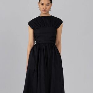NWT Esthe Black Poplin 2 Way Ruched Maxi Dress Women’s Size XL